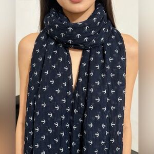 NWT Mango Nautical Anchors Print Lightweight Scarf Shawl Navy and White
